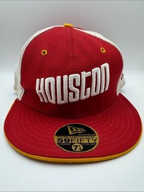 New Era NBA 59Fifty Fitted Cap Houston Rockets Sz 7 1/4 Red White Hardwood